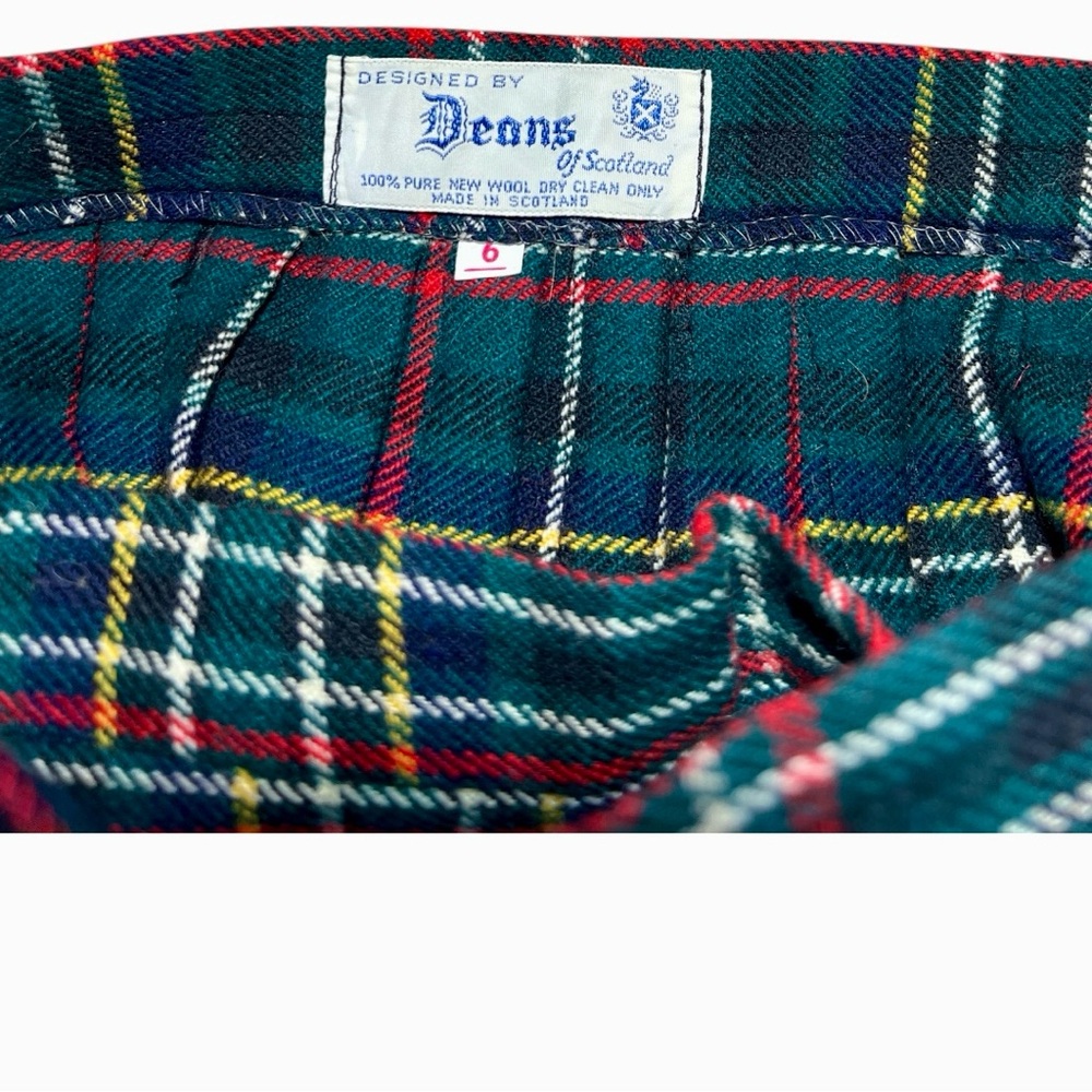 Vintage 70s Deans of Scotland Wool Tartan Kilt Skirt Size 6 Midi Plaid Green - Picture 2 of 8